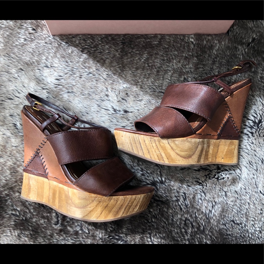 Authentic Miu Miu Brown Wedge Heels Size 38